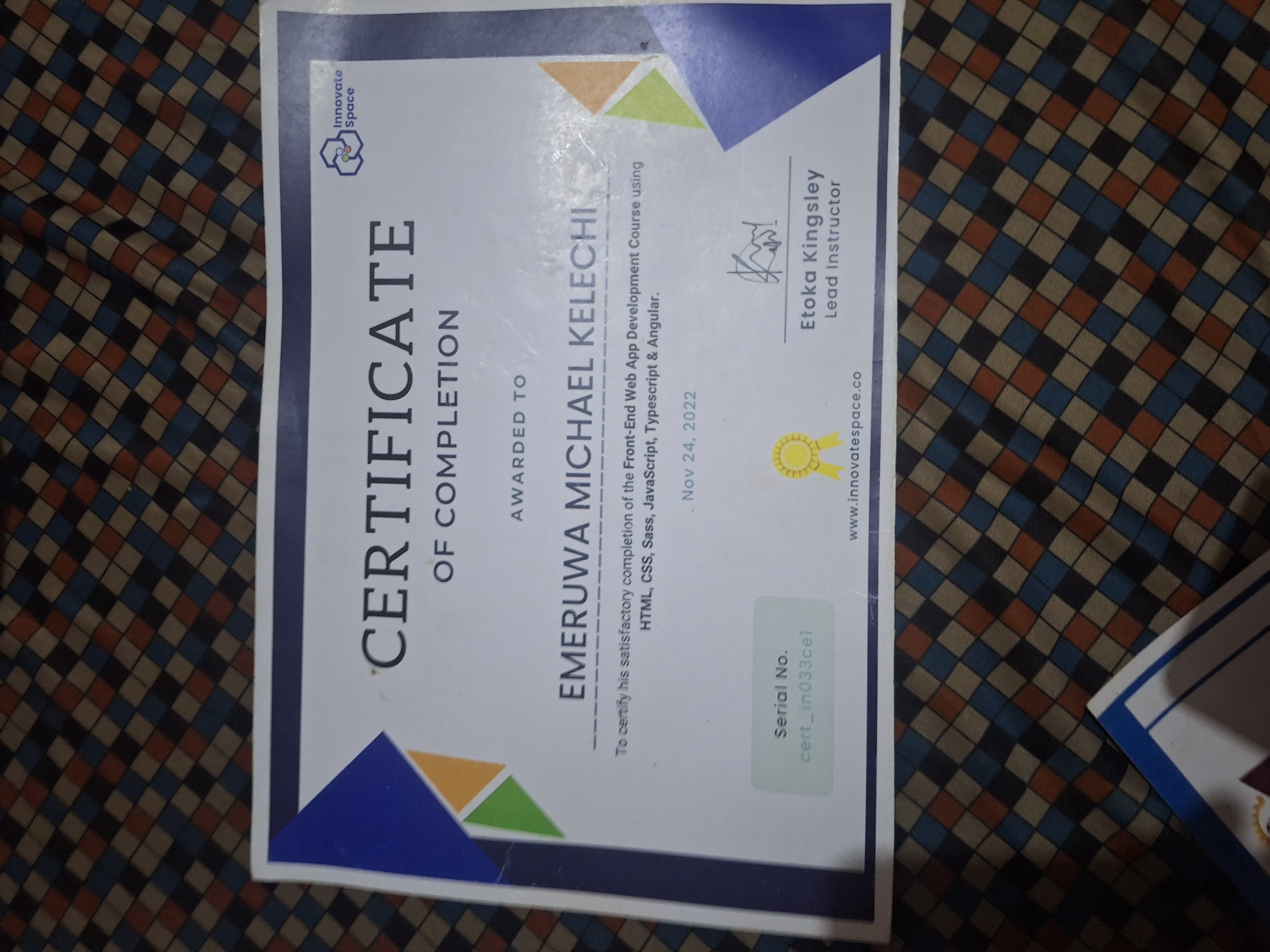 Innovate Space frontend development certificate